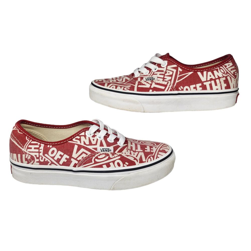 Vans Shoes Womens 5 Red White Low Tops Skater Preppy Comfy Spell Out Abstract